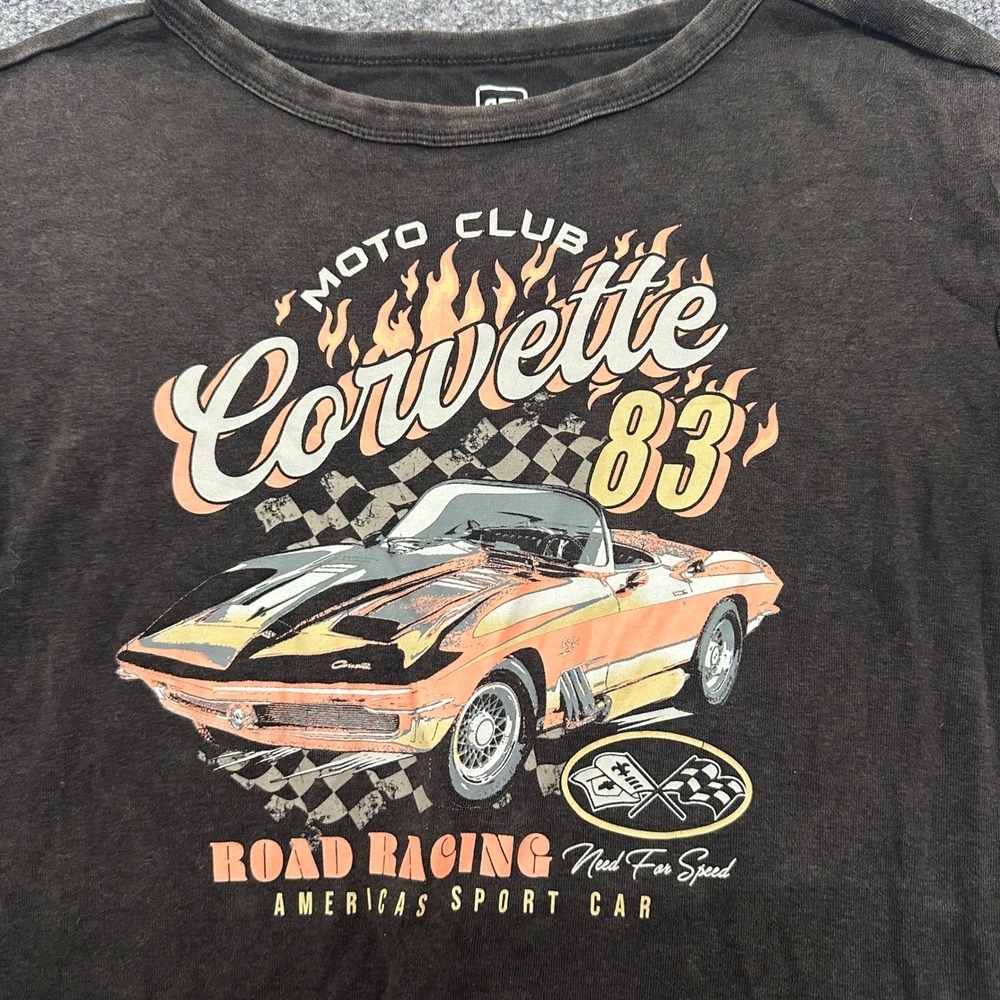 GM Corvette T-Shirt Womens XL Black Moto Club 83 Road Racing Graphic